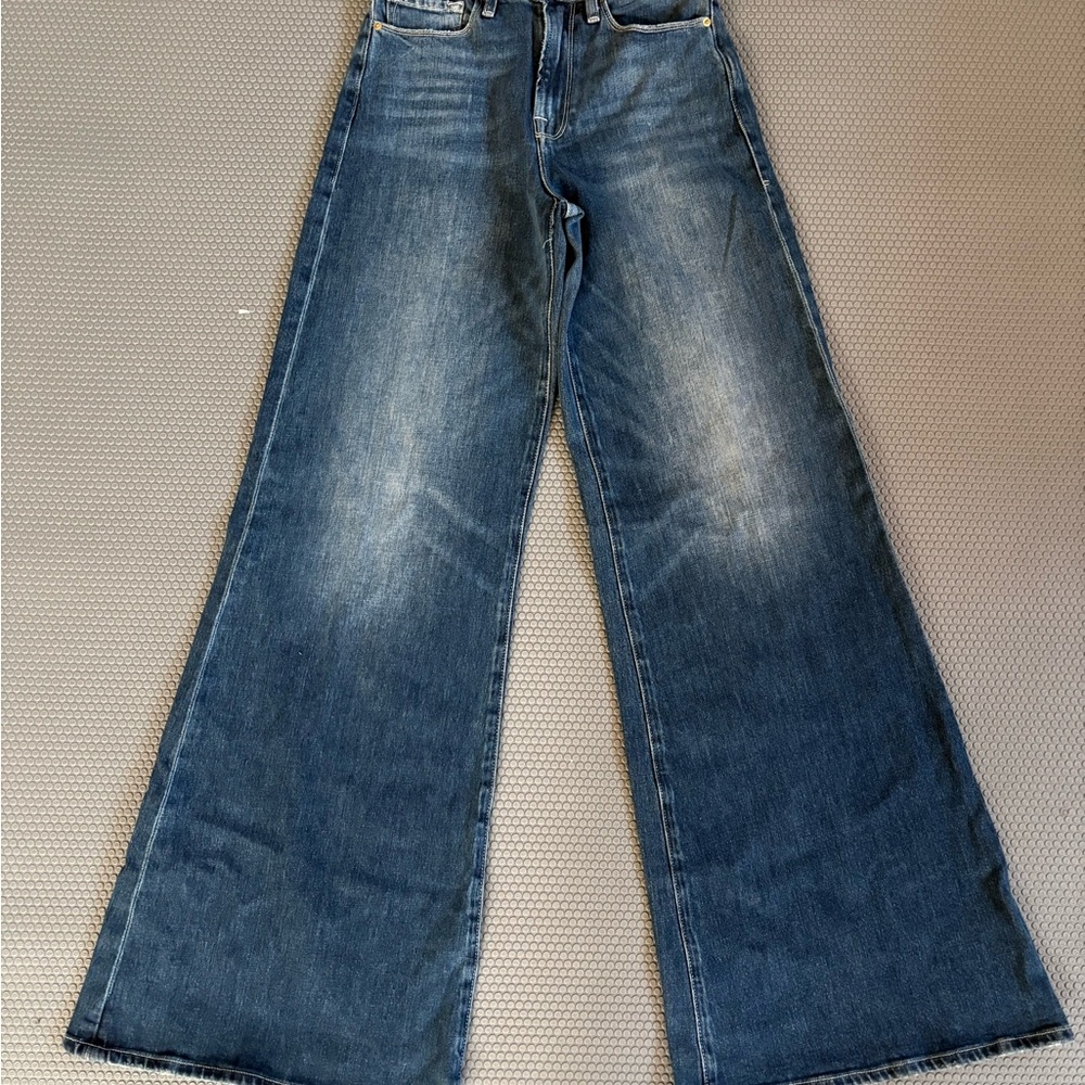 Frame Denim Distressed Dark Blue Wide-Leg Jeans